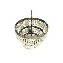 3-Light Green 3-Tier Chandelier with Wood Bead Shade by 3R Studios -Heath Zenith Shop antique white 3r studios chandeliers ec0276 44 1000