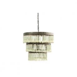 3-Light Green 3-Tier Chandelier with Wood Bead Shade by 3R Studios