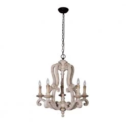 5-Light Antique White Candle-Style Wood Chandelier by matrix decor