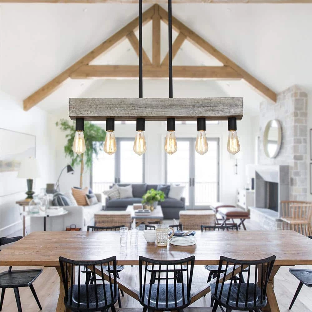 6-lights Antique Wooden Pendant by matrix decor 3 6-lights Antique Wooden Pendant by matrix decor - Image 2