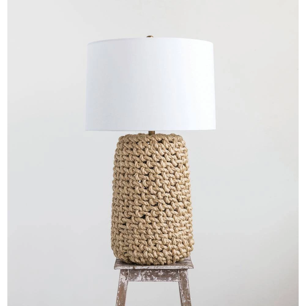 35 in. H Beige Jute Rope Table Lamp with Linen Shade by 3R Studios 4 35 in. H Beige Jute Rope Table Lamp with Linen Shade by 3R Studios - Image 3