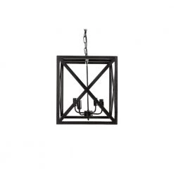 4-Light Black Pendant Light with Wood Shade by 3R Studios