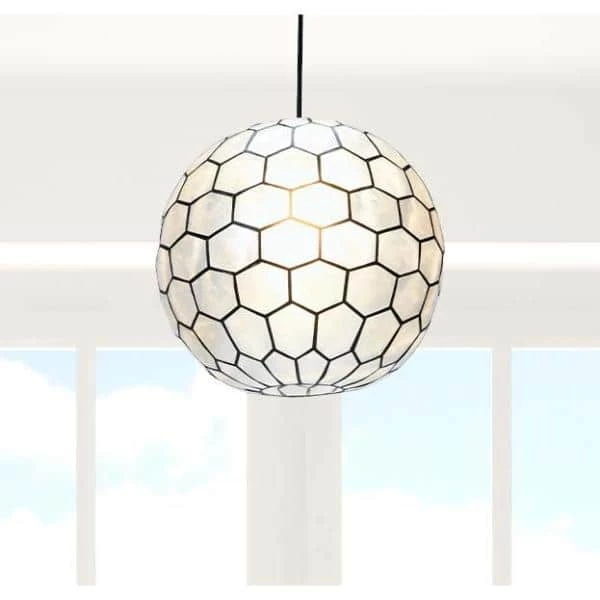 12 in. Black 1 Capiz Honeycomb Globe Pendant Light by 3R Studios 8 12 in. Black 1 Capiz Honeycomb Globe Pendant Light by 3R Studios - Image 7