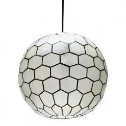 12 in. Black 1 Capiz Honeycomb Globe Pendant Light by 3R Studios