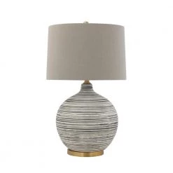 28.5 in. Black Striped Table Lamp with Grey Shade by 3R Studios
