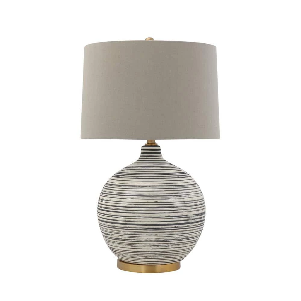 28.5 in. Black Striped Table Lamp with Grey Shade by 3R Studios 3 28.5 in. Black Striped Table Lamp with Grey Shade by 3R Studios