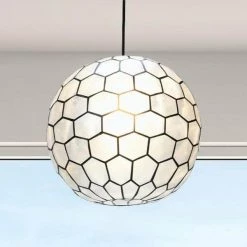 Capiz Honeycomb 14 in. Black Globe 1 Pendant Ceiling Light by 3R Studios -Heath Zenith Shop black and white 3r studios chandeliers ec0909 31 1000