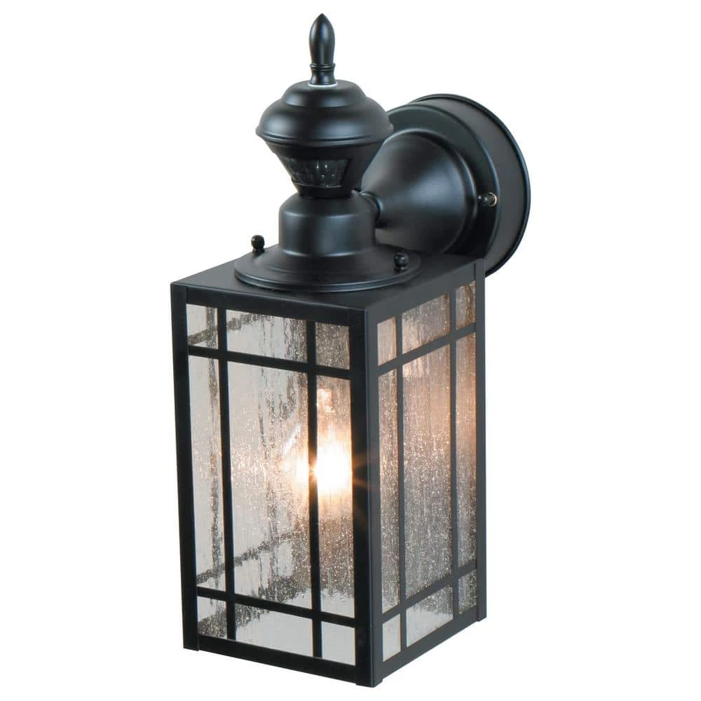 1-Light Black Motion Activated Outdoor Wall Lantern Sconce by Heath Zenith 3 1-Light Black Motion Activated Outdoor Wall Lantern Sconce by Heath Zenith