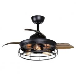 36 in. Indoor Black Retractable Ceiling Fan with Light and Remote Control by matrix decor