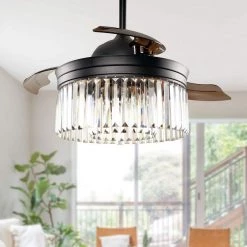 42 in. Black Crystal Retractable Ceiling Fan with Light Kit and Remote Control by matrix decor -Heath Zenith Shop black matrix decor ceiling fans with lights md f4710110v c3 1000