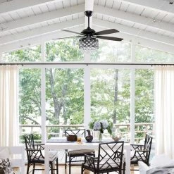 Modern 52 in. Indoor Black Downrod Mount Crystal Chandelier Ceiling Fan with Light and Remote Control by matrix decor -Heath Zenith Shop black matrix decor ceiling fans with lights md f6218bk110v 31 1000