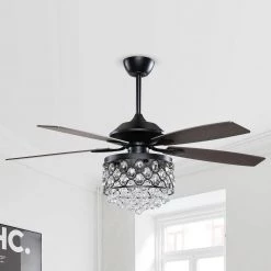 Modern 52 in. Indoor Black Downrod Mount Crystal Chandelier Ceiling Fan with Light and Remote Control by matrix decor -Heath Zenith Shop black matrix decor ceiling fans with lights md f6218bk110v 4f 1000