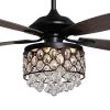 Modern 52 in. Indoor Black Downrod Mount Crystal Chandelier Ceiling Fan with Light and Remote Control by matrix decor -Heath Zenith Shop black matrix decor ceiling fans with lights md f6218bk110v 64 1000