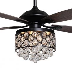Modern 52 in. Indoor Black Downrod Mount Crystal Chandelier Ceiling Fan with Light and Remote Control by matrix decor