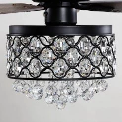 Modern 52 in. Indoor Black Downrod Mount Crystal Chandelier Ceiling Fan with Light and Remote Control by matrix decor -Heath Zenith Shop black matrix decor ceiling fans with lights md f6218bk110v 76 1000