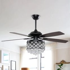 Modern 52 in. Indoor Black Downrod Mount Crystal Chandelier Ceiling Fan with Light and Remote Control by matrix decor -Heath Zenith Shop black matrix decor ceiling fans with lights md f6218bk110v a0 1000