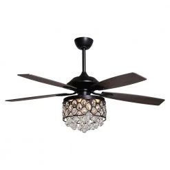 Modern 52 in. Indoor Black Downrod Mount Crystal Chandelier Ceiling Fan with Light and Remote Control by matrix decor -Heath Zenith Shop black matrix decor ceiling fans with lights md f6218bk110v c3 1000