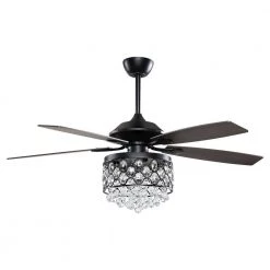 Modern 52 in. Indoor Black Downrod Mount Crystal Chandelier Ceiling Fan with Light and Remote Control by matrix decor -Heath Zenith Shop black matrix decor ceiling fans with lights md f6218bk110v fa 1000