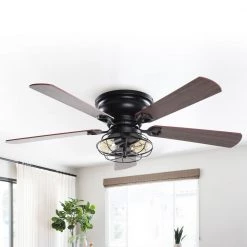 48 in. Indoor Black Flush Mounted Ceiling Fan with Light and Remote Control by matrix decor -Heath Zenith Shop black matrix decor ceiling fans with lights md f6233110v c3 1000