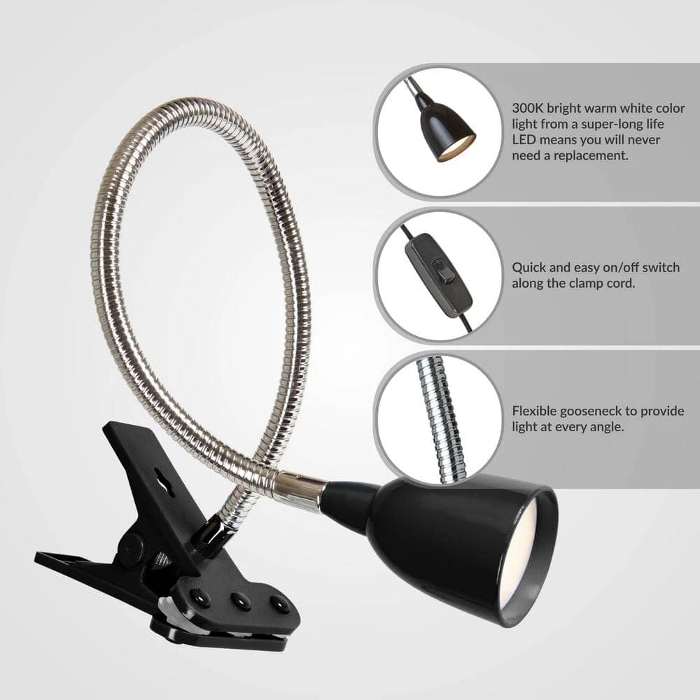 22 in. Black LED Clamp Desk Lamp Light, Clip on Light/Clamp Lamp for Desk, Bed, Office, and Dorm Room by Newhouse Lighting 4 22 in. Black LED Clamp Desk Lamp Light, Clip on Light/Clamp Lamp for Desk, Bed, Office, and Dorm Room by Newhouse Lighting - Image 2