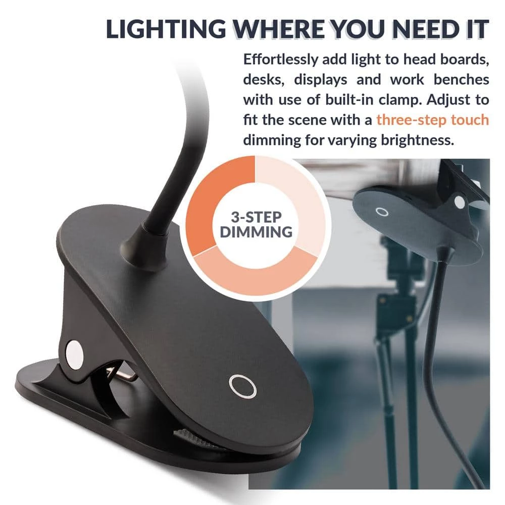 17 .91 in. Black LED Clamp Light with USB-C Charging Port by Newhouse Lighting 8 17 .91 in. Black LED Clamp Light with USB-C Charging Port by Newhouse Lighting - Image 6