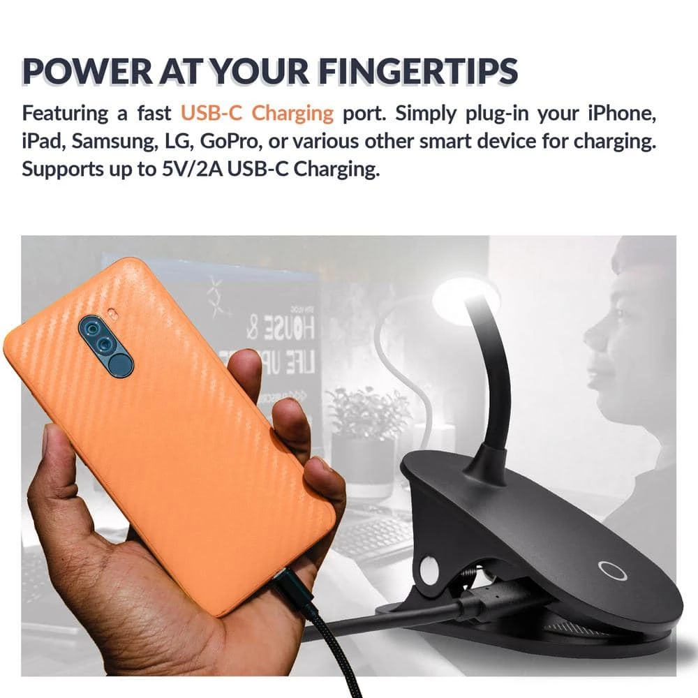 17 .91 in. Black LED Clamp Light with USB-C Charging Port by Newhouse Lighting 9 17 .91 in. Black LED Clamp Light with USB-C Charging Port by Newhouse Lighting - Image 7