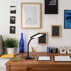 14 in. Eos 12W Full Sunlight Spectrum Integrated LED Desk Lamp, Black, Dimmable for Reading, Arts and Crafts by Newhouse Lighting -Heath Zenith Shop black newhouse lighting desk lamps nhdk eo bk 44 1000