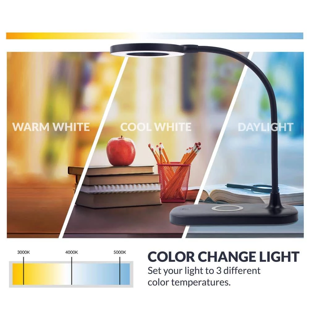 Zlata 12 in. Black Gooseneck Desk Lamp, Integrated LED Dimmable Reading Light for Home Nightstand with USB Charger by Newhouse Lighting 5 Zlata 12 in. Black Gooseneck Desk Lamp, Integrated LED Dimmable Reading Light for Home Nightstand with USB Charger by Newhouse Lighting - Image 3