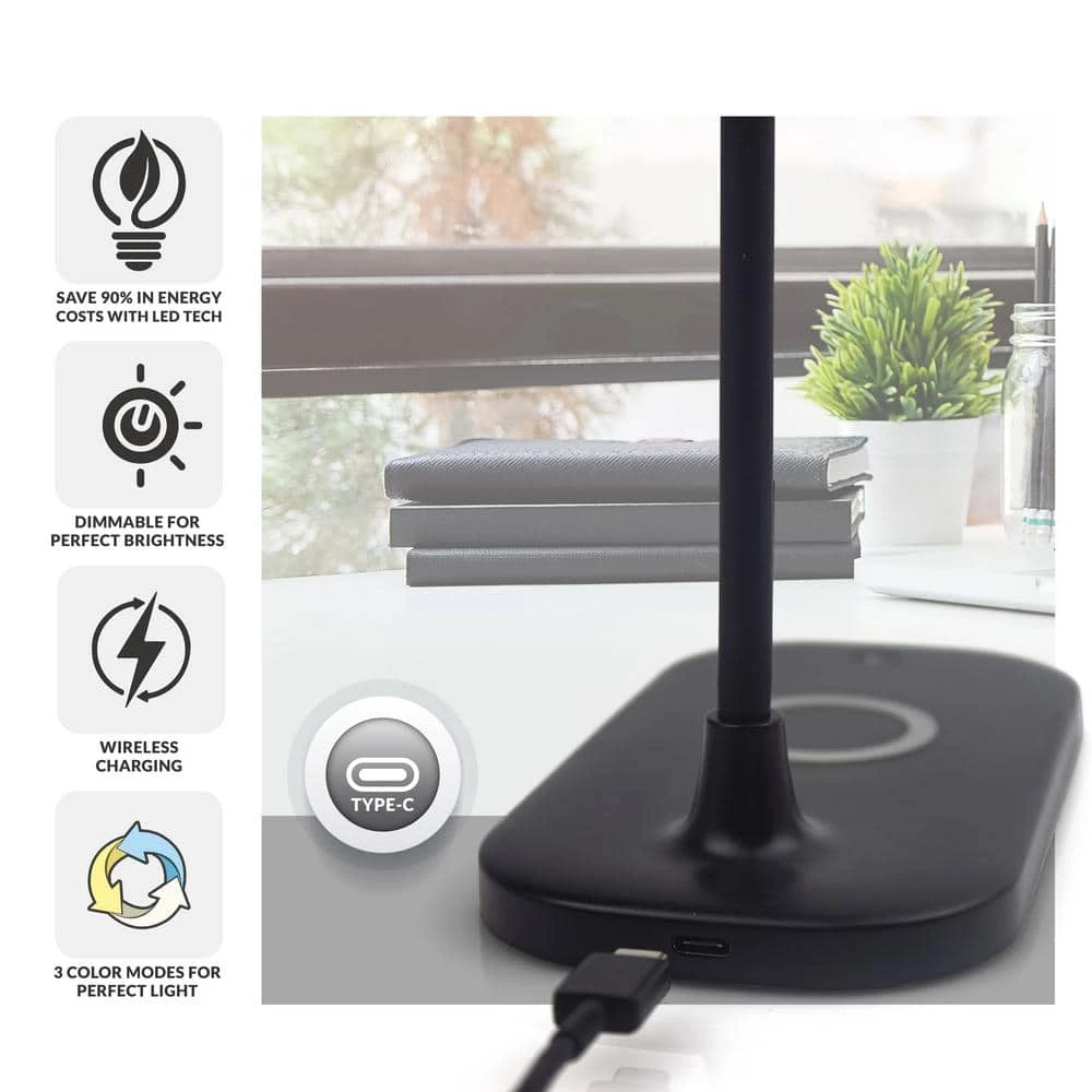 Zlata 12 in. Black Gooseneck Desk Lamp, Integrated LED Dimmable Reading Light for Home Nightstand with USB Charger by Newhouse Lighting 8 Zlata 12 in. Black Gooseneck Desk Lamp, Integrated LED Dimmable Reading Light for Home Nightstand with USB Charger by Newhouse Lighting - Image 6