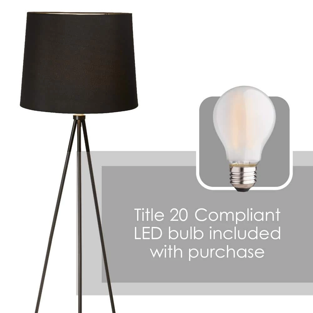 58 in. Alexandria Contemporary Tripod Floor Lamp With Black Lamp Shade and E26 Light Socket - Free LED Bulb Included by Newhouse Lighting 5 58 in. Alexandria Contemporary Tripod Floor Lamp With Black Lamp Shade and E26 Light Socket - Free LED Bulb Included by Newhouse Lighting - Image 3