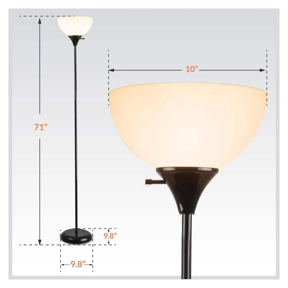 71 in. Torchiere Charles Standing Floor Lamp, LED Torch Uplighting for Bedroom/Living Room, Black by Newhouse Lighting 4 71 in. Torchiere Charles Standing Floor Lamp, LED Torch Uplighting for Bedroom/Living Room, Black by Newhouse Lighting - Image 3