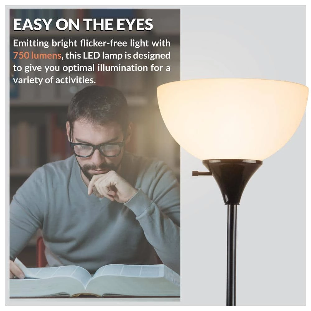 71 in. Torchiere Charles Standing Floor Lamp, LED Torch Uplighting for Bedroom/Living Room, Black by Newhouse Lighting 5 71 in. Torchiere Charles Standing Floor Lamp, LED Torch Uplighting for Bedroom/Living Room, Black by Newhouse Lighting - Image 4