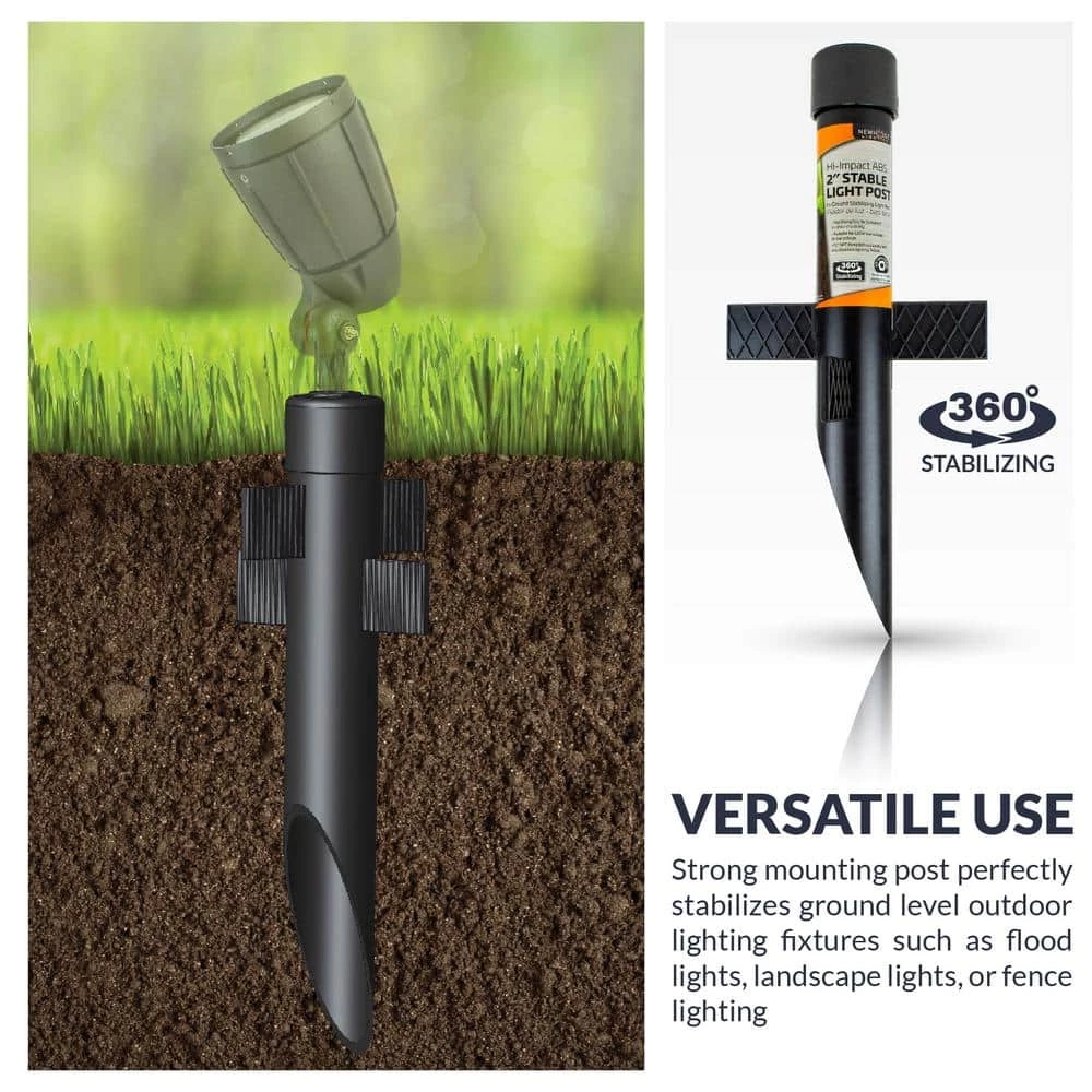2.5-Inch Outdoor Lighting Mounting Post with Cap and Stabilizing Wings for Landscape Lighting and Flood Lights, Black by Newhouse Lighting 7 2.5-Inch Outdoor Lighting Mounting Post with Cap and Stabilizing Wings for Landscape Lighting and Flood Lights, Black by Newhouse Lighting - Image 6