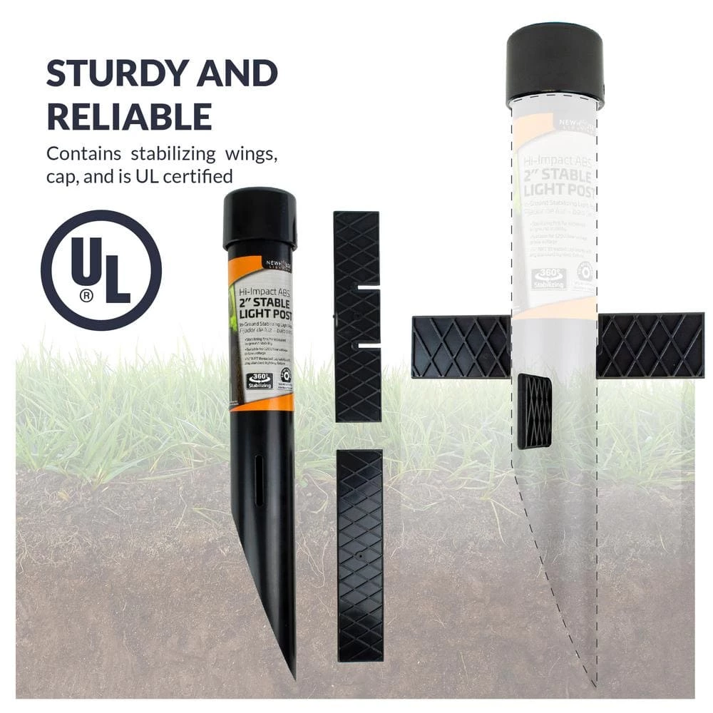 2.5-Inch Outdoor Lighting Mounting Post with Cap and Stabilizing Wings for Landscape Lighting and Flood Lights, Black by Newhouse Lighting 5 2.5-Inch Outdoor Lighting Mounting Post with Cap and Stabilizing Wings for Landscape Lighting and Flood Lights, Black by Newhouse Lighting - Image 4