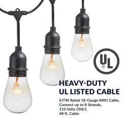 Outdoor 25 ft. Plug-in S14 Edison Bulb String Lights Commercial Grade Incandescent Hanging Light with 10 E26 Light Bulbs by Newhouse Lighting -Heath Zenith Shop black newhouse lighting string lights cstringinc10 44 1000