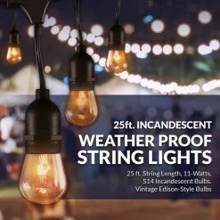 Outdoor 25 ft. Plug-in S14 Edison Bulb String Lights Commercial Grade Incandescent Hanging Light with 10 E26 Light Bulbs by Newhouse Lighting -Heath Zenith Shop black newhouse lighting string lights cstringinc10 c3 1000