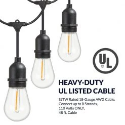 Outdoor 48 ft. Plug-in S14 Edison Bulb String Light with 16 E26 LED Filament Light Bulbs, Weatherproof, 1-Watt, 2700K by Newhouse Lighting -Heath Zenith Shop black newhouse lighting string lights cstringled18 1f 1000