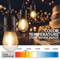 Outdoor 48 ft. Plug-in S14 Edison Bulb String Light with 16 E26 LED Filament Light Bulbs, Weatherproof, 1-Watt, 2700K by Newhouse Lighting -Heath Zenith Shop black newhouse lighting string lights cstringled18 4f 1000