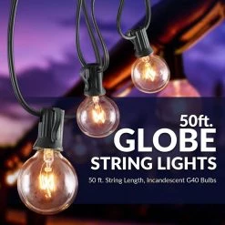 Indoor/Outdoor 50 ft. Plug-in Globe Bulb Weatherproof Party String Lights, 50 Sockets, 55 G40 Bulbs Included (5 Free) by Newhouse Lighting -Heath Zenith Shop black newhouse lighting string lights pstringinc50 44 1000