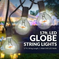 Outdoor 17 ft. Plug-in Globe Bulb LED Party String Lights for Patio with 11 G40 LED Bulbs Included, 100 Lumen Per Bulb by Newhouse Lighting -Heath Zenith Shop black newhouse lighting string lights pstringled11 c3 1000