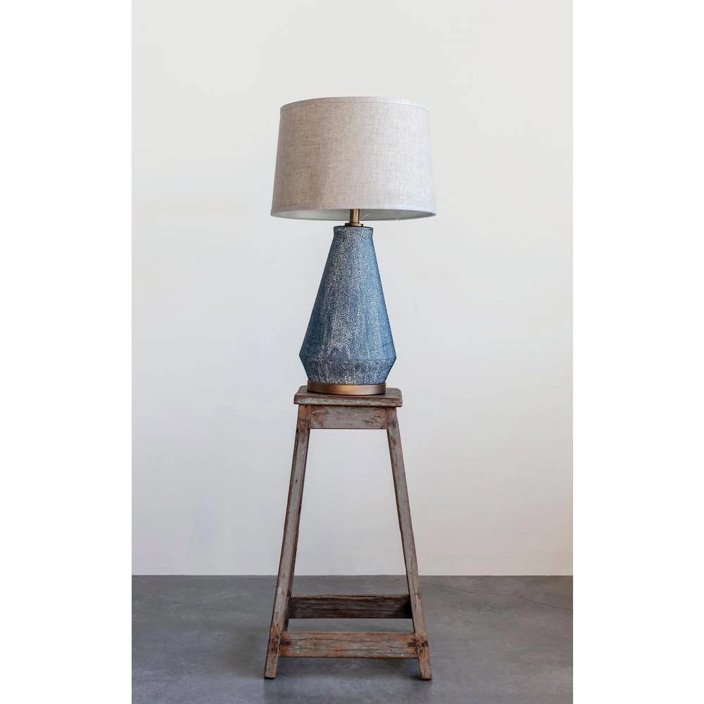 30 in. Blue Table Lamp with Linen Shade by 3R Studios 4 30 in. Blue Table Lamp with Linen Shade by 3R Studios - Image 2