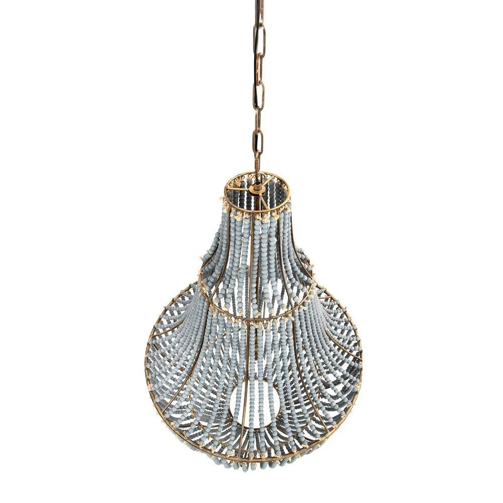 1-Light Grey Metal Chandelier with Wood Bead Shade by 3R Studios 7 1-Light Grey Metal Chandelier with Wood Bead Shade by 3R Studios - Image 5
