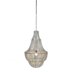 1-Light Grey Metal Chandelier with Wood Bead Shade by 3R Studios 9 1-Light Grey Metal Chandelier with Wood Bead Shade by 3R Studios -Heath Zenith Shop bluish grey 3r studios chandeliers ec0233 4f 1000