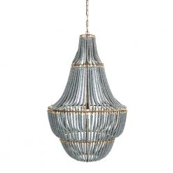 1-Light Grey Metal Chandelier with Wood Bead Shade by 3R Studios