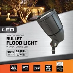 30-Watt Bronze Outdoor Integrated LED Landscape Weatherproof Bullet Flood Light with Adjustable Mounting Bracket by Newhouse Lighting -Heath Zenith Shop bronze newhouse lighting flood lights blf30brz 4f 1000