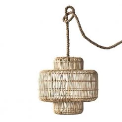 Woven Roots 1-Light Brown Round Wicker Pendant with Thick Rope Cord by 3R Studios