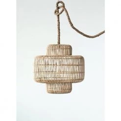 Woven Roots 1-Light Brown Round Wicker Pendant with Thick Rope Cord by 3R Studios -Heath Zenith Shop brown 3r studios chandeliers df0418 c3 1000