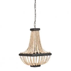 1-Light Wood Beaded Hanging Pendant Light by 3R Studios