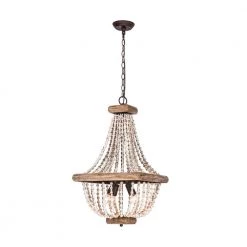 4-Light Brown Vintage Wood Bead Chandelier by matrix decor