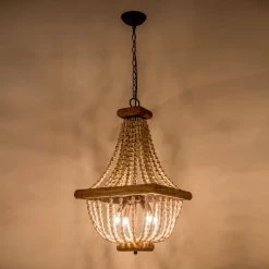 4-Light Brown Vintage Wood Bead Chandelier by matrix decor -Heath Zenith Shop brown matrix decor chandeliers md2252 4ab110v fa 1000